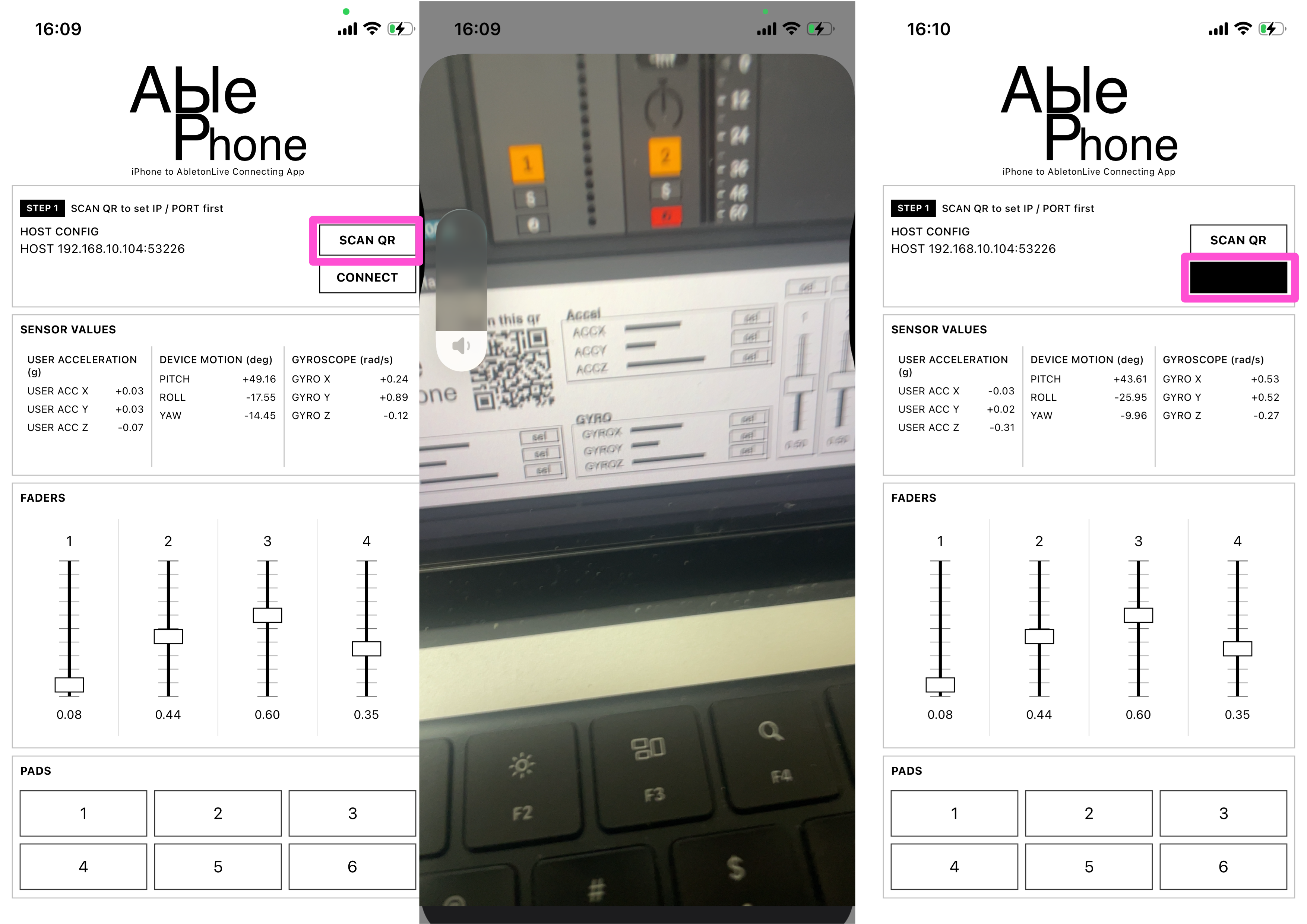 iPhoneでSCAN QRしてCONNECTする手順